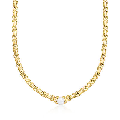 Italian 9-9.5mm Cultured Pearl XO Necklace in 18kt Gold Over Sterling