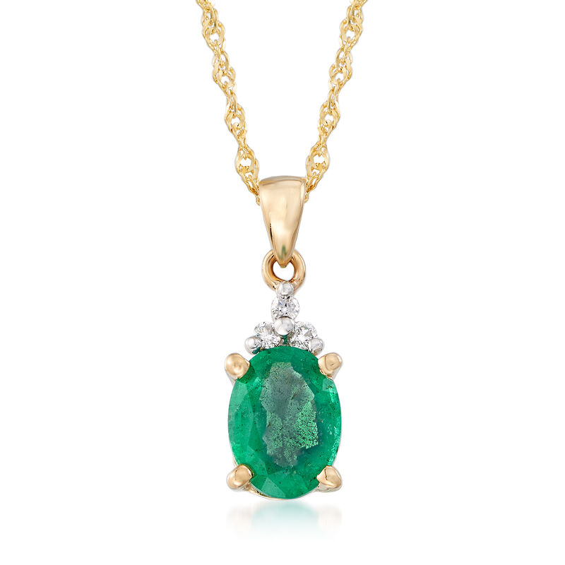 .85 Carat Emerald Pendant Necklace with Diamond Accents in 14kt Yellow Gold. 20&quot; image number 0