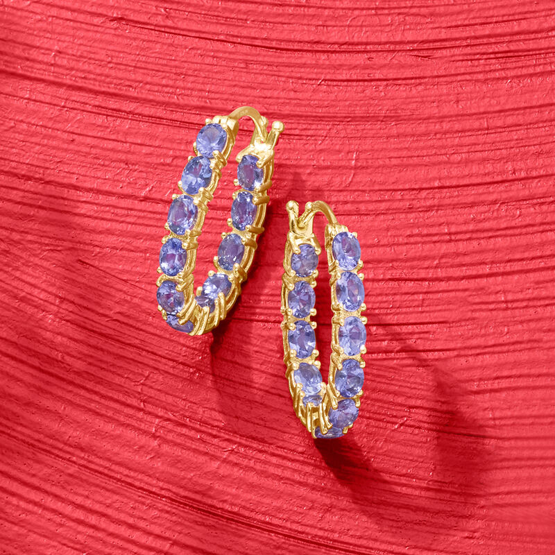 3.70 ct. t.w. Tanzanite Inside-Outside Hoop Earrings in 18kt Gold Over Sterling. 7/8&quot; image number 3
