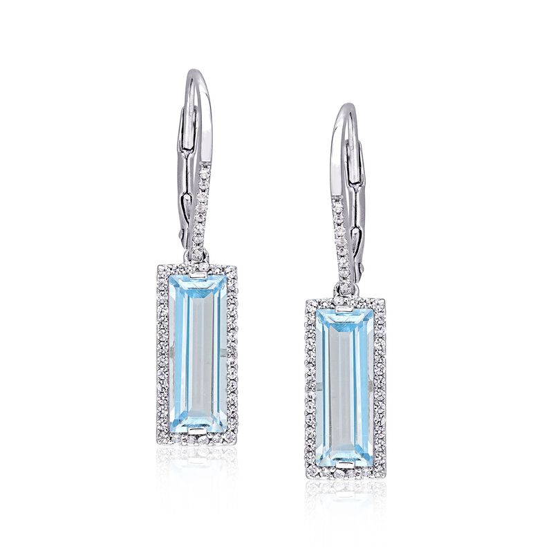 5.75 ct. t.w. Baguette Sky Blue Topaz and .70 ct. t.w. White Sapphire Drop Earrings in Sterling Silver image number 0