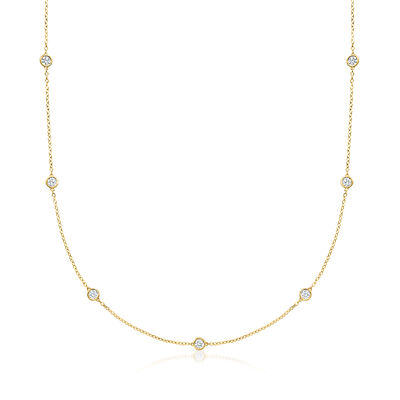1.00 ct. t.w. Bezel-Set Lab-Grown Diamond Station Necklace in 18kt Gold Over Sterling