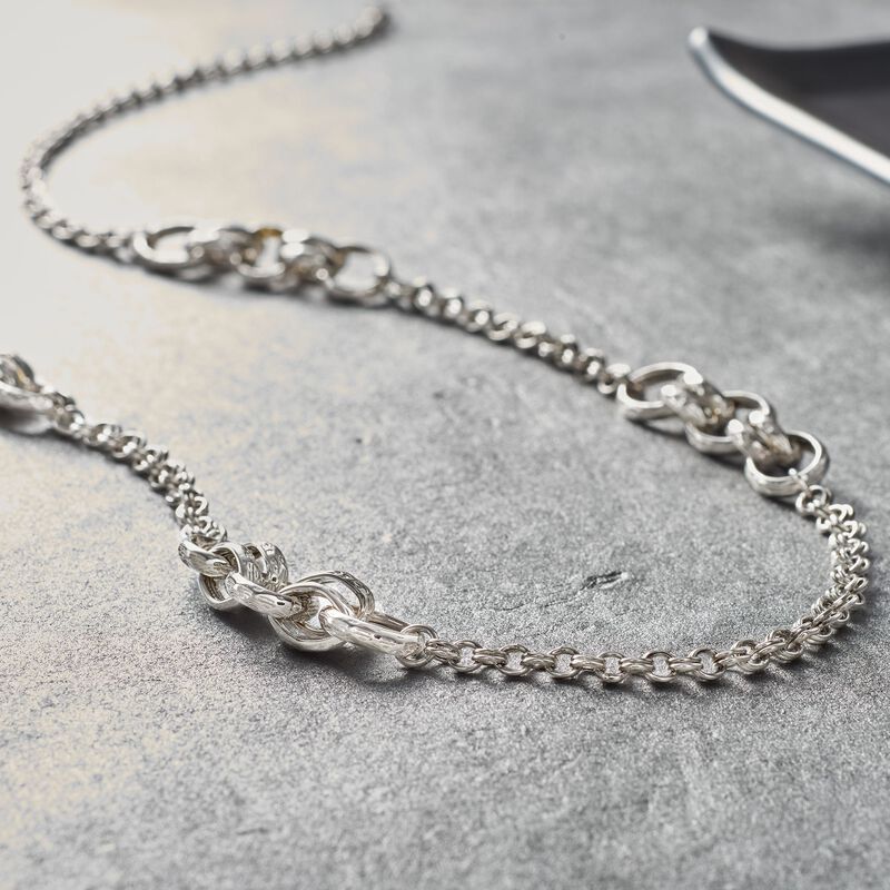 Italian Sterling Silver Long Mixed-Link Necklace image number 2