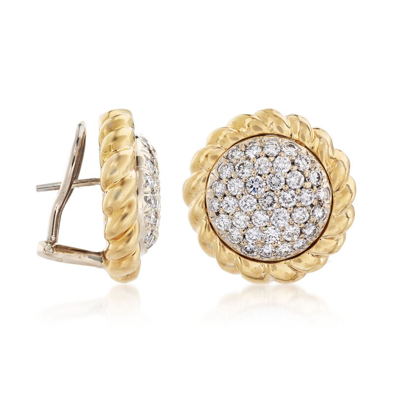 C. 1990 Vintage 2.60 ct. t.w. Pave Diamond Earrings in 18kt Yellow Gold image number 2