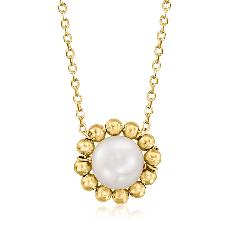 5-6mm Cultured Pearl Bead Halo Necklace in 14kt Yellow Gold image number 0