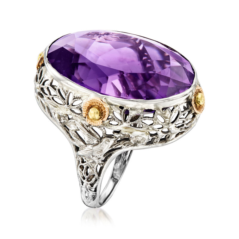 C. 1950 Vintage 19.75 Carat Amethyst Cocktail Ring in 18kt White Gold. Size 6 image number 2