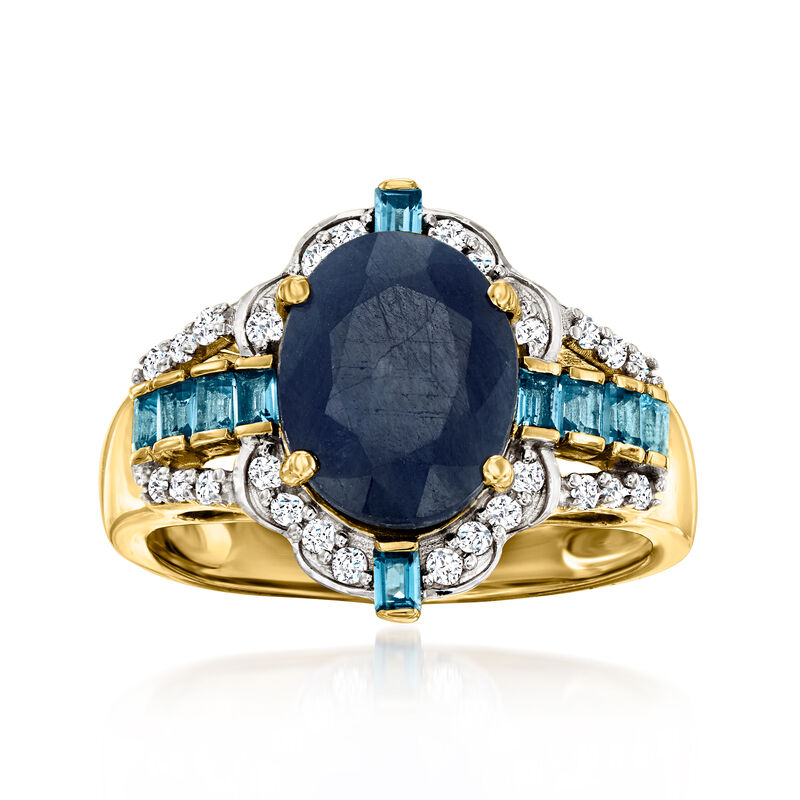 3.60 Carat Sapphire and .40 ct. t.w. London Blue Topaz Ring with .22 ct. t.w. Diamonds in 14kt Yellow Gold. Size 8 image number 0
