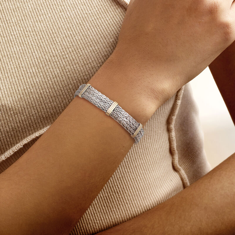 Two-Tone Sterling Silver Wheat-Link Bracelet image number 1