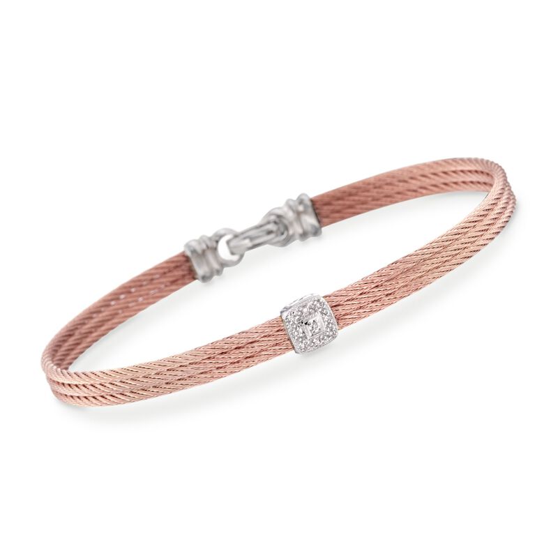 ALOR &quot;Classique&quot; Diamond Station Rose Cable Bracelet with 18kt White Gold. 7&quot; image number 0