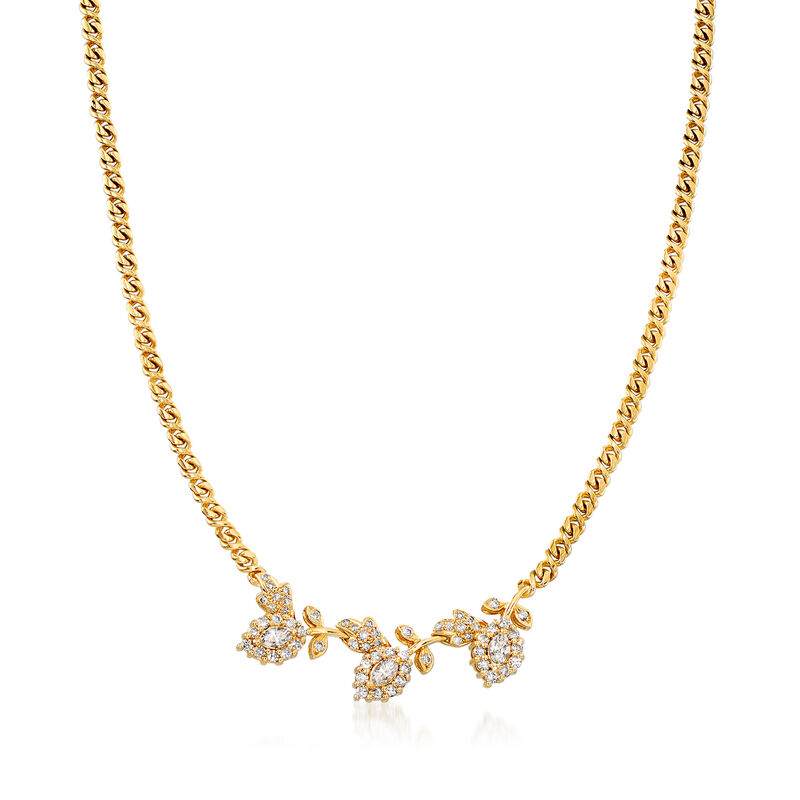 C. 1980 Vintage 2.00 ct. t.w. Diamond Leaf Necklace in 18kt Yellow Gold image number 0