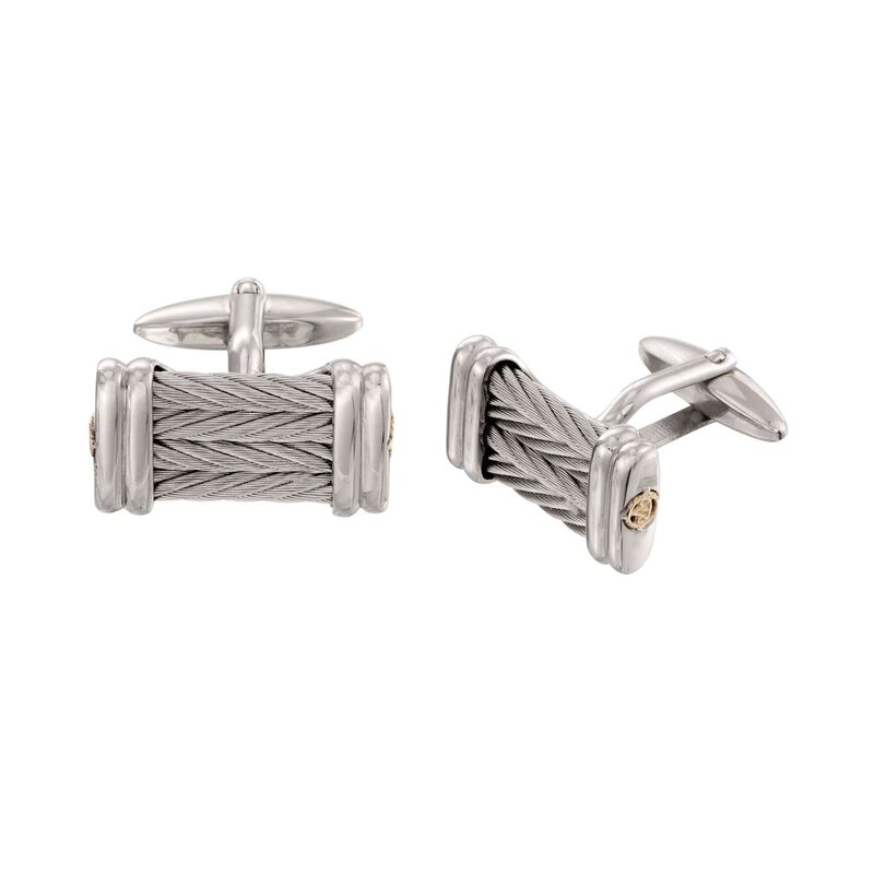ALOR Men's Stainless Steel Cable Cuff Links with 18kt Yellow Gold image number 0