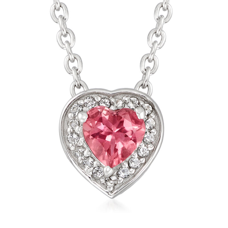 .80 ct. t.w. Pink Tourmaline and .70 ct. t.w. White Topaz Jewelry Set: Heart Earrings and Necklace. 18&quot; image number 4