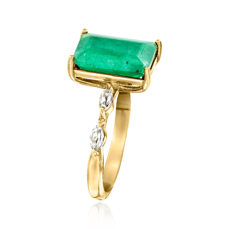 5.50 Carat Emerald and .50 ct. t.w. White Topaz Ring in 18kt Gold Over Sterling image number 2