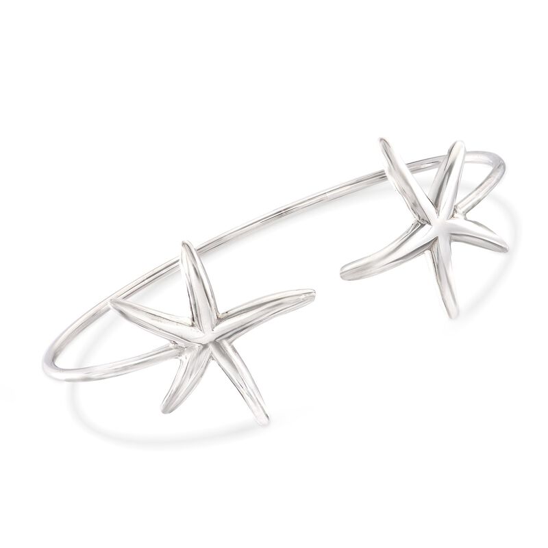 Italian Sterling Silver Starfish Cuff Bracelet. 7.5" image number 0