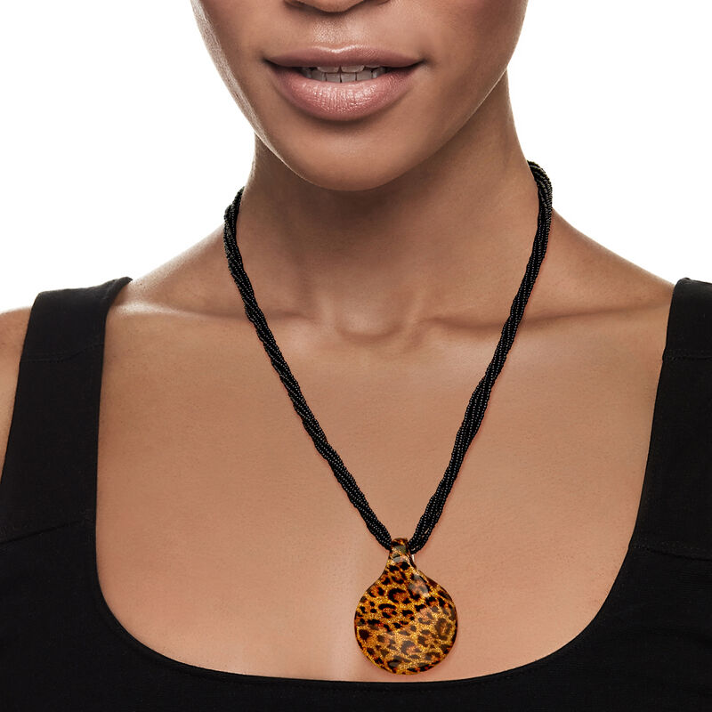 Italian Leopard-Print Murano Glass Pendant Necklace with 18kt Gold Over Sterling image number 1