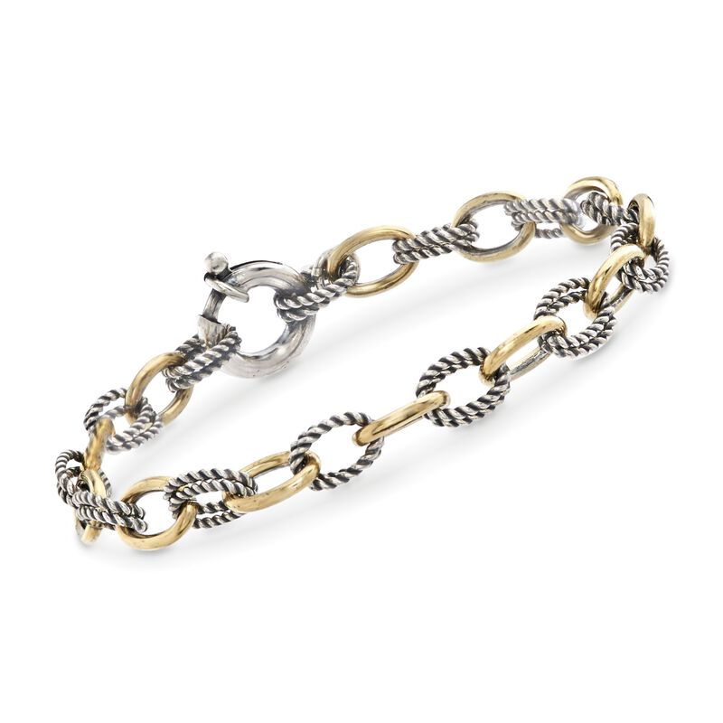 Phillip Gavriel &quot;Italian Cable&quot; Sterling Silver and 18kt Gold Cable-Link Bracelet. 7.25&quot; image number 0