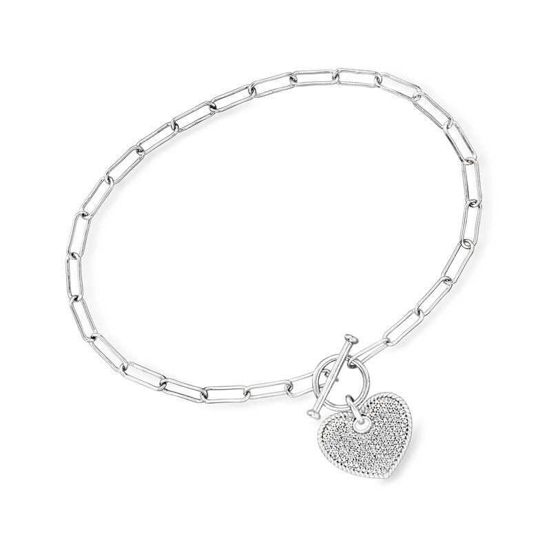 .20 ct. t.w. Diamond Heart Toggle Bracelet in Sterling Silver. 7&quot; image number 0