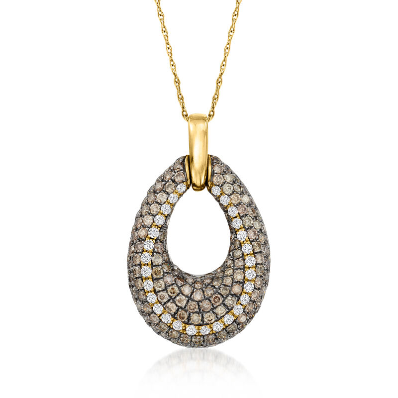 Le Vian 1.92 ct. t.w. Chocolate and Vanilla Diamond Teardrop Pendant Necklace in 14kt Honey Gold. 18&quot; image number 1