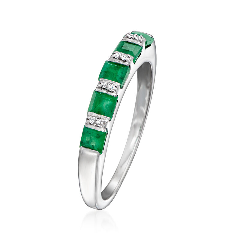 .70 ct. t.w. Emerald Ring with Diamonds in Sterling Silver image number 2
