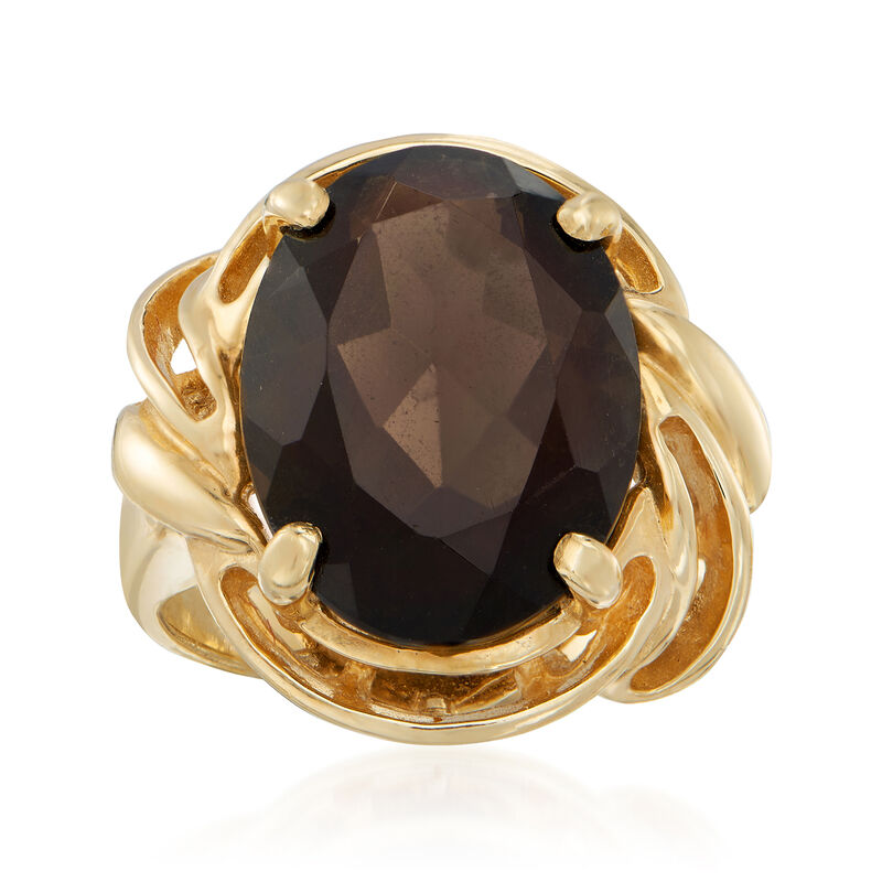 C. 1980 Vintage 8.00 Carat Smoky Quartz Ring in 14kt Yellow Gold. Size 6 image number 0
