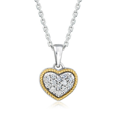 .25 ct. t.w. Pave Diamond Heart Pendant Necklace in Sterling Silver and 14kt Yellow Gold