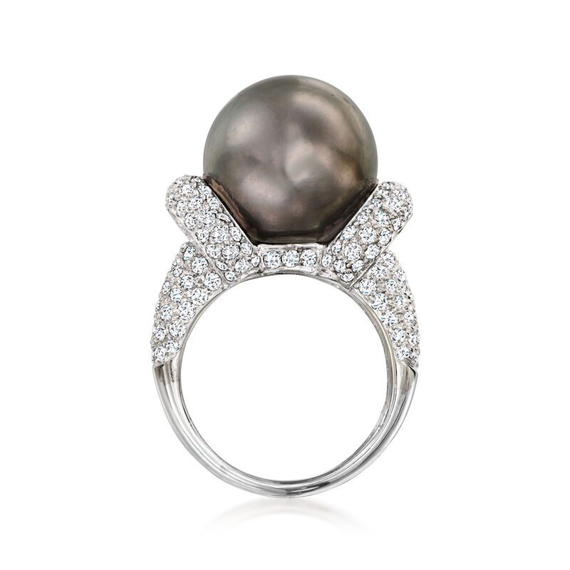C. 1990 Vintage 14.5mm Cultured Black South Sea Pearl and 3.40 ct. t.w. Diamond Ring in 18kt White Gold. Size 6.5 image number 3