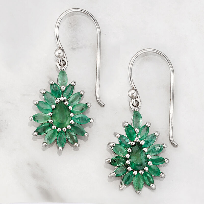 3.00 ct. t.w. Emerald Cluster Drop Earrings in Sterling Silver  image number 3
