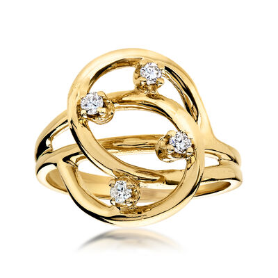 C. 1980 Vintage 14kt Yellow Gold Interlocking Circles Ring with Diamonds