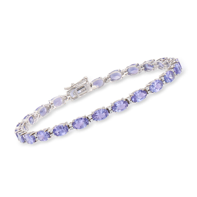 10.00 ct. t.w. Tanzanite and .31 ct. t.w. Diamond Tennis Bracelet in 14kt White Gold image number 0