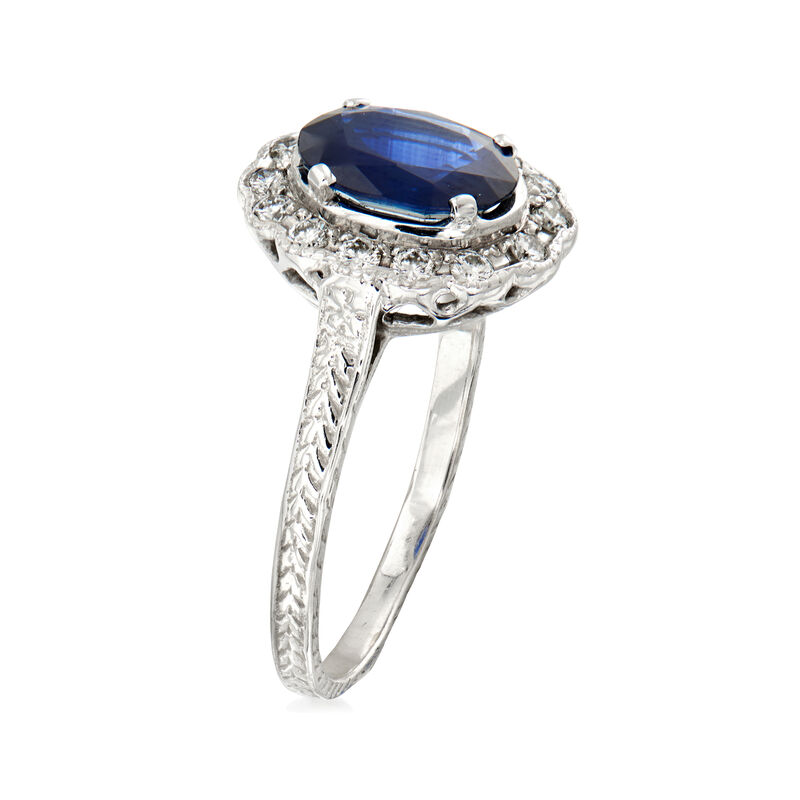 C. 1990 Vintage 1.26 Carat Sapphire and .25 ct. t.w. Diamond Ring in 14kt White Gold. Size 6 image number 2