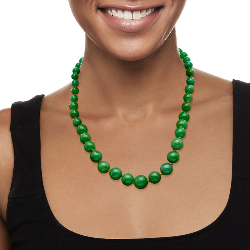 7-14mm Jade Bead Graduated Necklace with 14kt Yellow Gold. 20&quot; image number 0