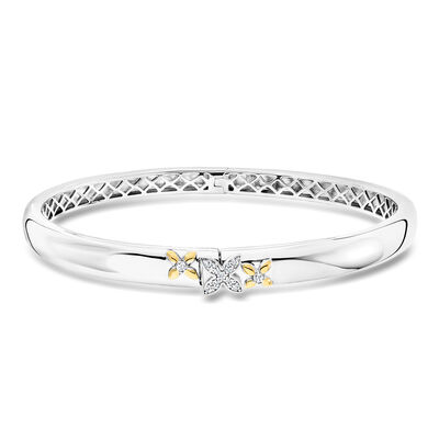 Charles Garnier "Secret Message - C'Est La Vie" .10 ct. t.w. CZ Floral Bangle Bracelet in Sterling Silver with 18kt Gold Over Sterling
