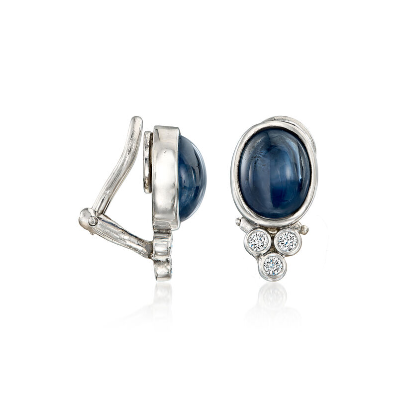 C. 1980 Vintage 6.00 ct. t.w. Sapphire Clip-On Earrings with .15 ct. t.w. Diamonds in 18kt White Gold image number 2