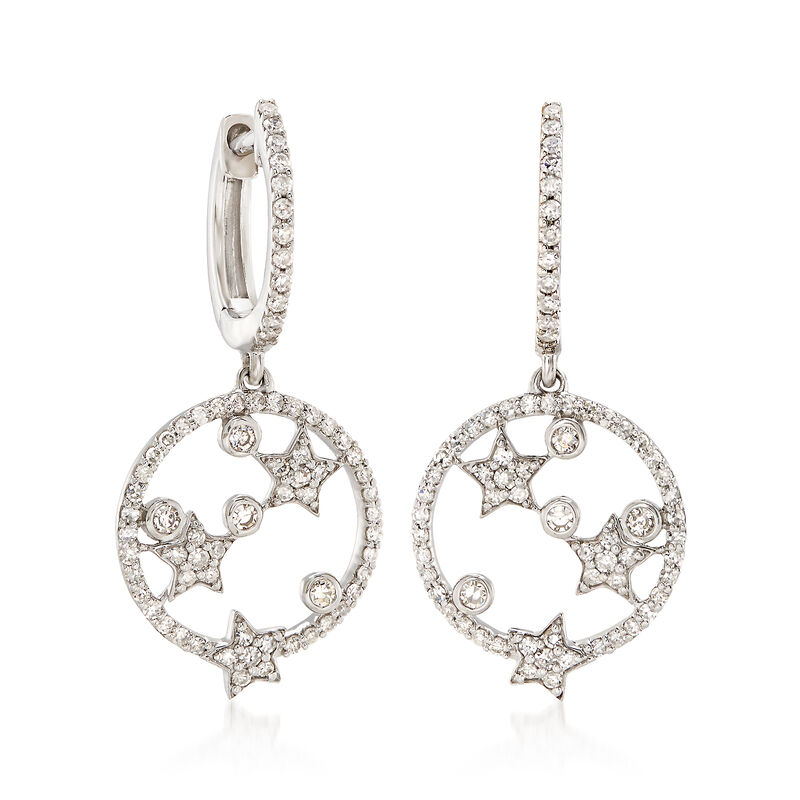 .63 ct. t.w. Diamond Open-Circle Star Hoop Drop Earrings in 14kt White Gold image number 2