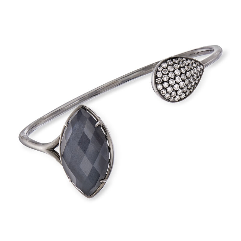 C. 2000 Vintage 26x15mm Hematite and 1.00 ct. t.w. Diamond Bracelet in 14kt White Gold image number 0