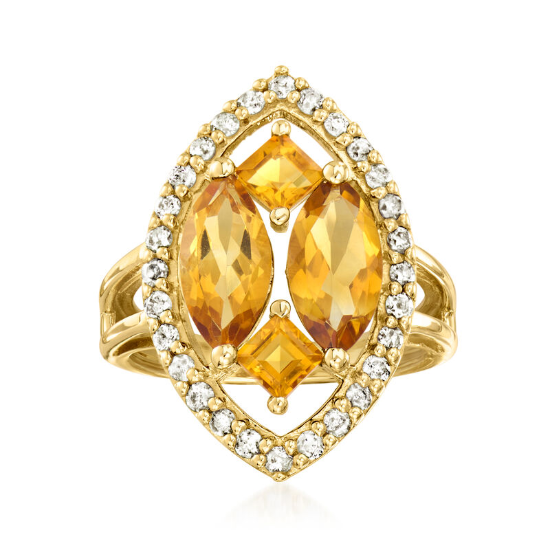 C. 1990 Vintage 2.00 ct. t.w. Citrine and .55 ct. t.w. Diamond Ring in 14kt Yellow Gold. Size 5.5 image number 0