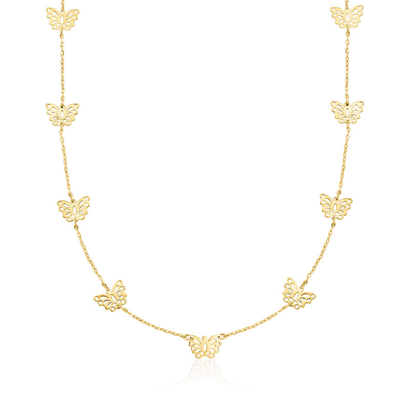 Italian 14kt Yellow Gold Butterfly Station Necklace image number 0