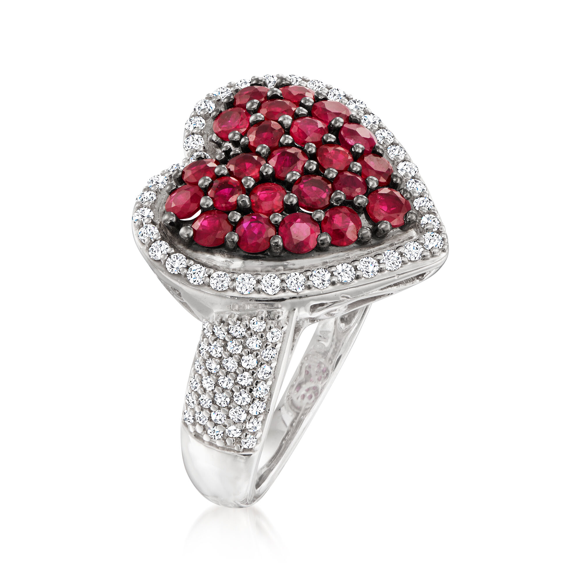 はち✨クリスマス直前商品❣️美しい❣️勝利に導く❣️Ruby ring✨ 1.20 ct. t.w. Ruby and .60 ct. t.w. White Zircon Heart Ring in