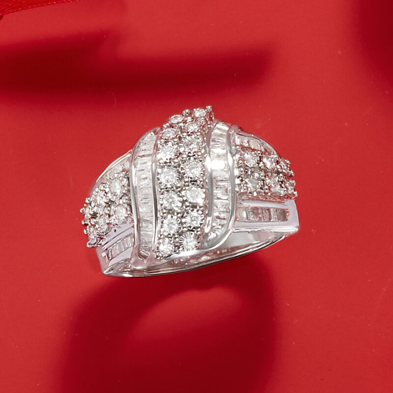 1.00 ct. t.w. Round and Baguette Diamond Ring in Sterling Silver image number 5