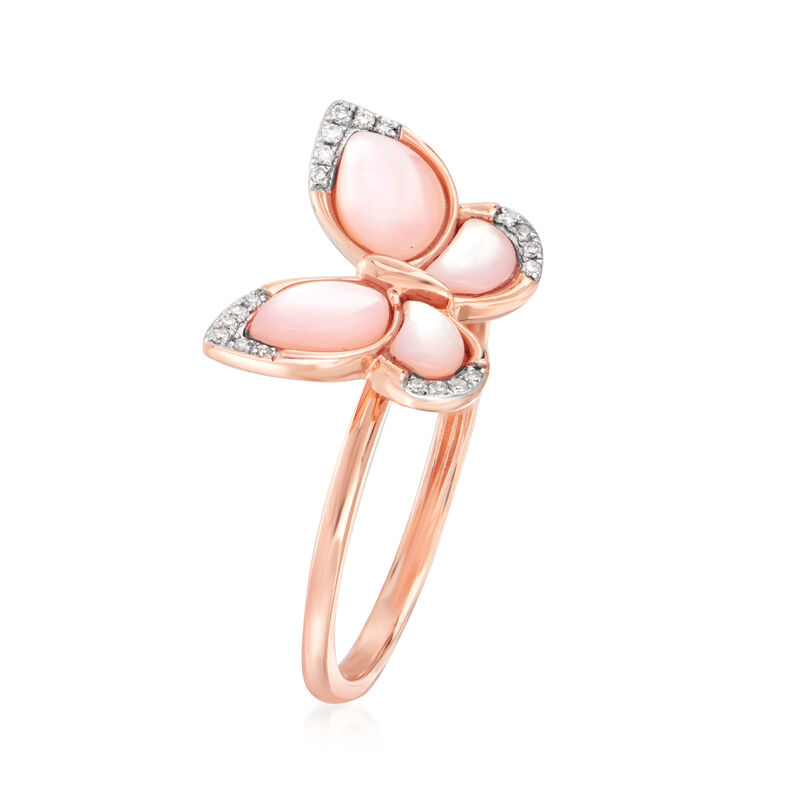 Pink Mother-Of-Pearl Butterfly Ring with Diamond Accents in 14kt