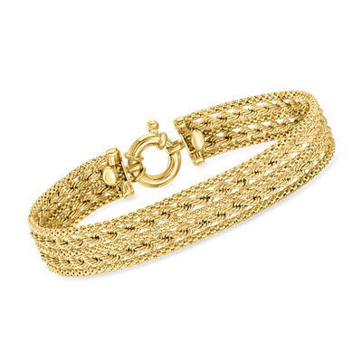 Italian 14kt Yellow Gold Alternating Rope and Popcorn-Chain Bracelet