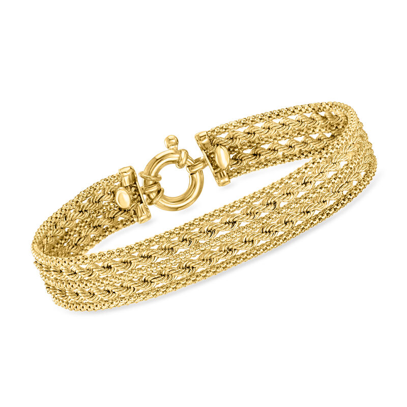 Italian 14kt Yellow Gold Alternating Rope and Popcorn-Chain Bracelet. 7" image number 0