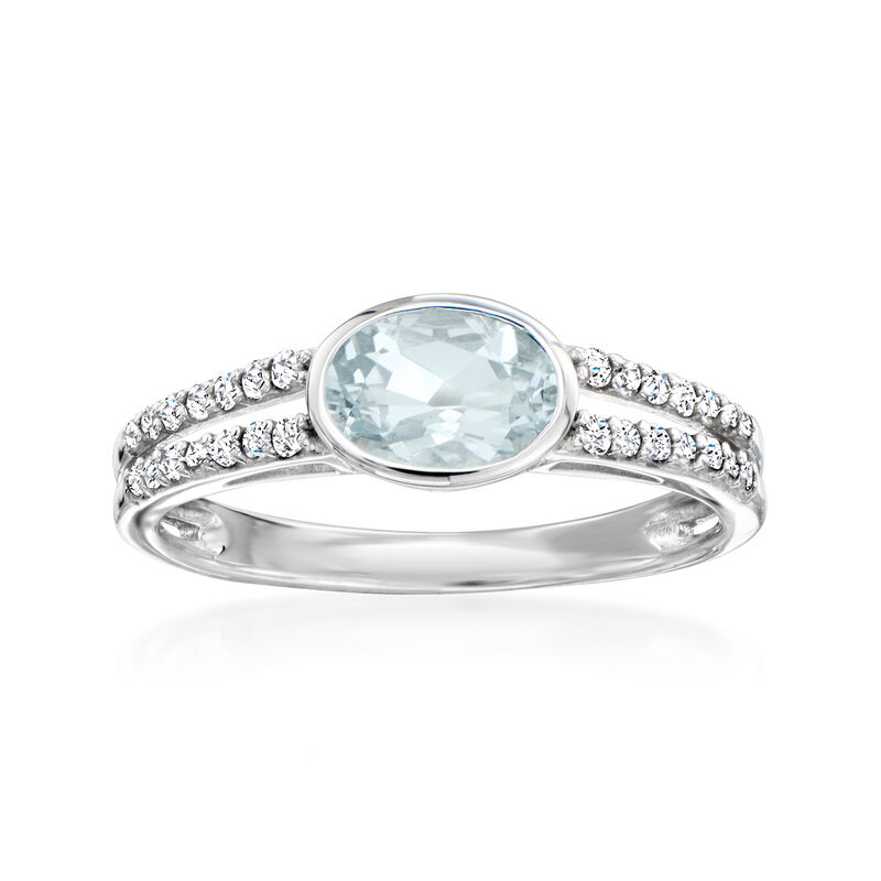 .60 Carat Aquamarine and .16 ct. t.w. Diamond Two-Row Ring in 14kt White Gold image number 0
