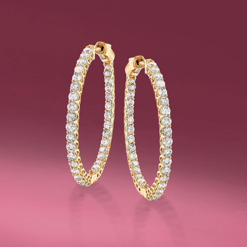 2.75 ct. t.w. Diamond Inside-Outside Hoop Earrings in 14kt Yellow Gold. 1 1/4&quot; image number 2