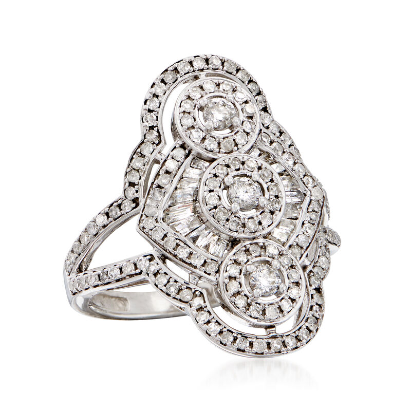 1.00 ct. t.w. Baguette and Round Diamond Multi-Circle Center Ring in 14kt White Gold image number 3