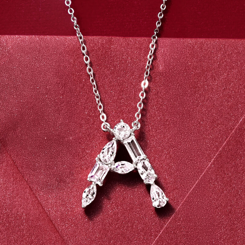 CZ Initial Necklace in Sterling Silver image number 2