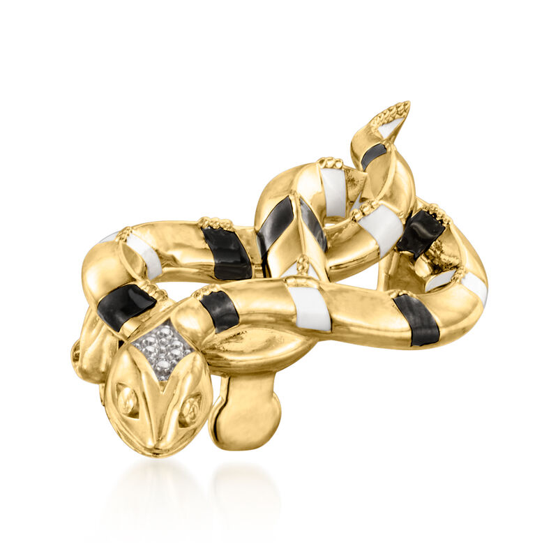 Sterling Silver and 18kt Gold Over Sterling Snake Pin/Pendant with Black and White Enamel  image number 4
