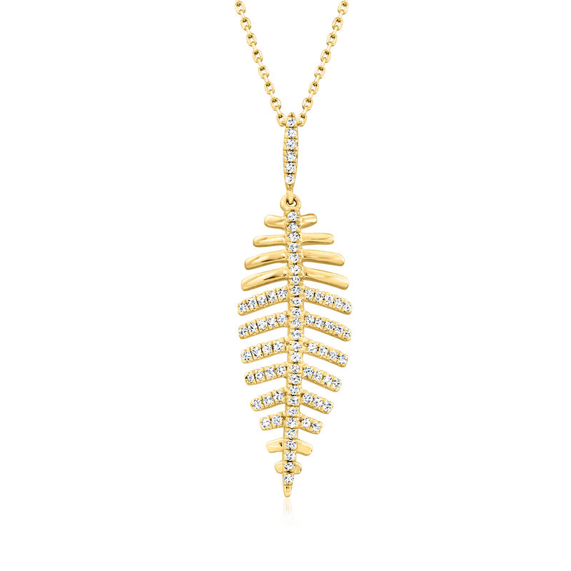 .25 ct. t.w. Diamond Feather Pendant Necklace in 18kt Gold Over Sterling. 18" image number 1