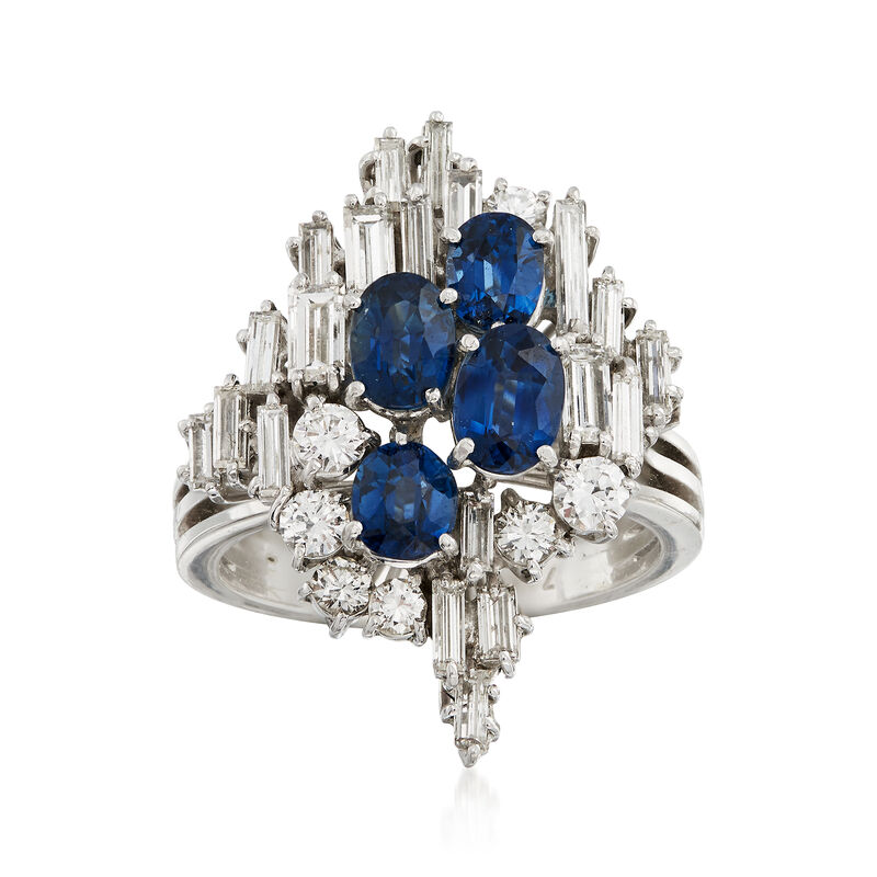C. 1970 Vintage 2.00 ct. t.w. Sapphire and .50 ct. t.w. Diamond Ring in 18kt White Gold image number 0