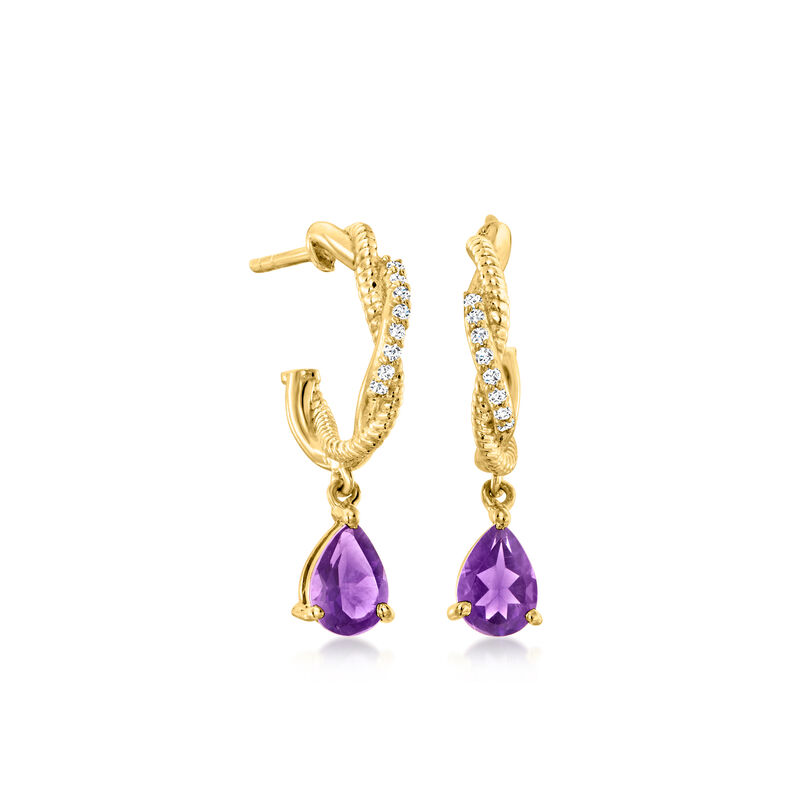 1.10 ct. t.w. Amethyst Hoop Drop Earrings with .10 ct. t.w. White Topaz in 18kt Gold Over Sterling  image number 0
