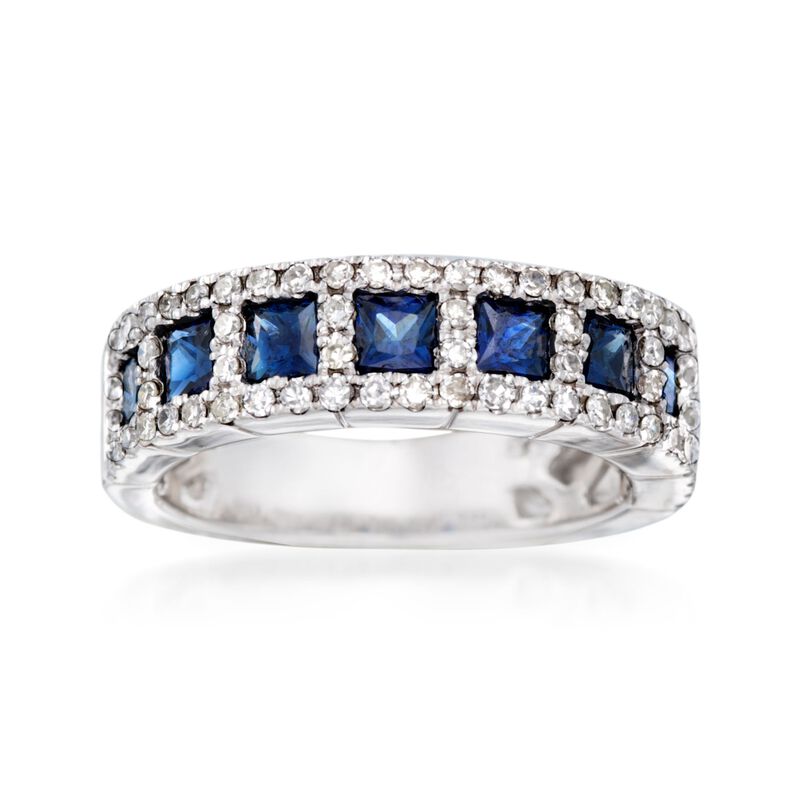 1.40 ct. t.w. Sapphire and .68 ct. t.w. Diamond Ring in 14kt White Gold image number 0